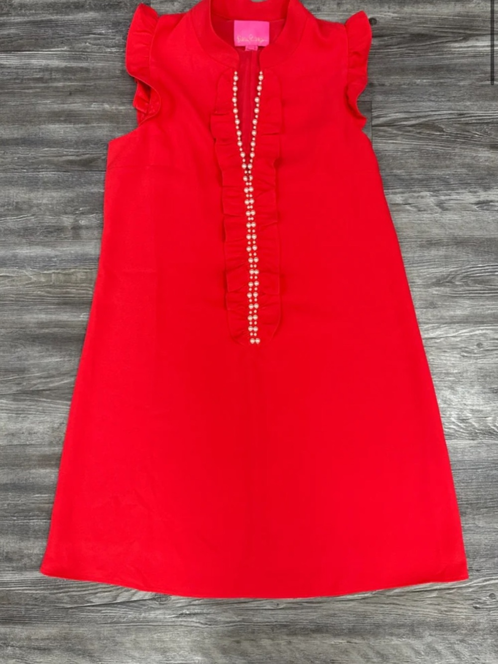 Lilly Pulitzer adalee dress Red Ruffle Front Pearl-Trim Dress